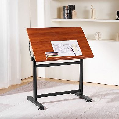 Adjustable Drafting Table with 090° Tilting Desktop and Pen Holders