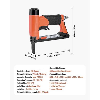 20-Gauge Pneumatic Staple Gun for Upholstery, Woodworking, and DIY Projects