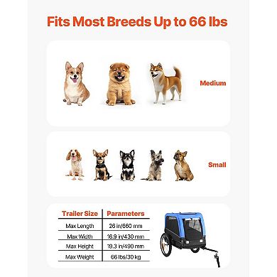 Foldable Dog Bike Trailer for Small to Medium Dogs with Safety Flag and Leash