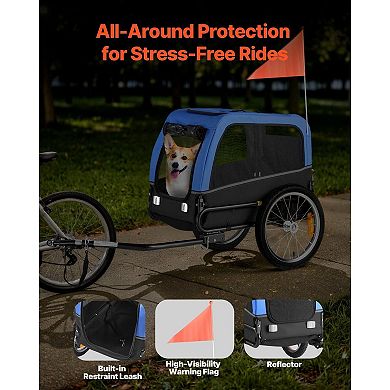 Foldable Dog Bike Trailer for Small to Medium Dogs with Safety Flag and Leash