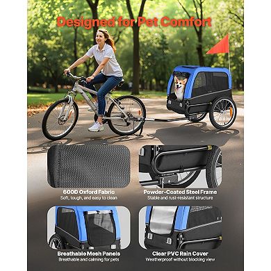 Foldable Dog Bike Trailer for Small to Medium Dogs with Safety Flag and Leash
