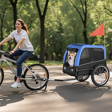 Foldable Dog Bike Trailer for Small to Medium Dogs with Safety Flag and Leash
