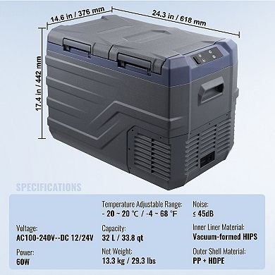 33.8 Qt Dual Zone Refrigerator Freezer, Electric Car Fridge with App Control