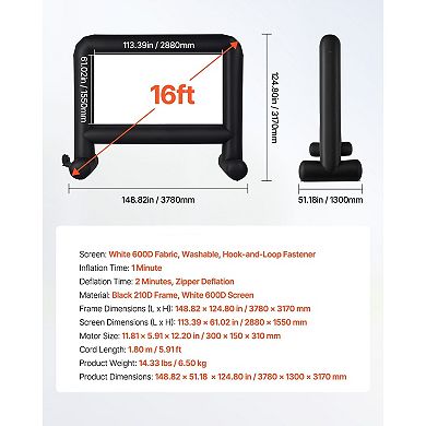 Portable Outdoor Inflatable Movie Screen with Front and Rear Projection and Carry Bag