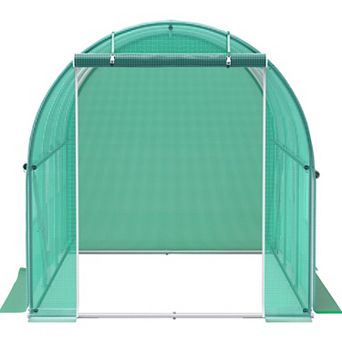 Walk-In Tunnel Greenhouse with Roll-Up Doors and Mesh Windows for Outdoor Gardening