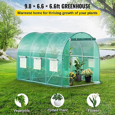 Walk-In Tunnel Greenhouse with Roll-Up Doors and Mesh Windows for Outdoor Gardening
