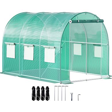 Walk-In Tunnel Greenhouse with Roll-Up Doors and Mesh Windows for Outdoor Gardening