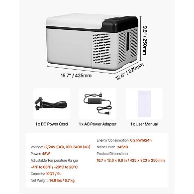 Compact 12V Electric Car Refrigerator 10 Qt with Touch Controls and ECO/MAX Modes