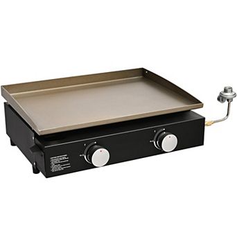 Portable Flat-Top Griddle Dual Burners Carbon Steel Tabletop for Family Meals