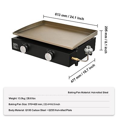 Portable Flat-Top Griddle Dual Burners Carbon Steel Tabletop for Family Meals