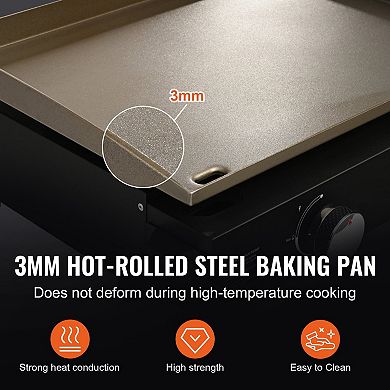 Portable Flat-Top Griddle Dual Burners Carbon Steel Tabletop for Family Meals