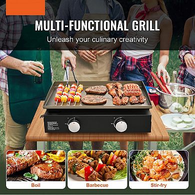 Portable Flat-Top Griddle Dual Burners Carbon Steel Tabletop for Family Meals