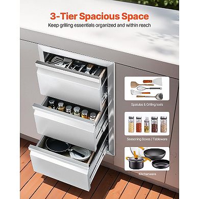 3-Tier Stainless Steel Kitchen Drawer Organizer for Utensils and Cookware