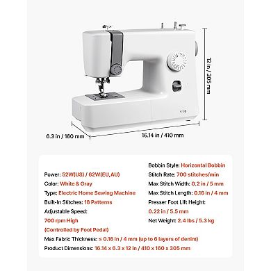 Electric Home Sewing Machine with 18 Stitches and LED Light for DIY Projects