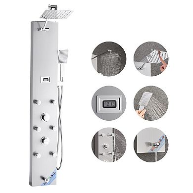 4-in-1 Shower Panel Tower with Rainfall, Body Jets, Handheld, Bathtub Spout