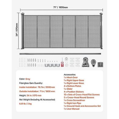 Retractable Mesh Pet Gate for Doorways and Hallways, One-Hand Open