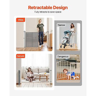 Retractable Mesh Pet Gate for Doorways and Hallways, One-Hand Open