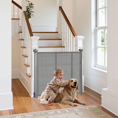 Retractable Mesh Pet Gate for Doorways and Hallways, One-Hand Open