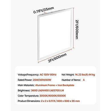 LED Flat Panel Ceiling Light Adjustable Brightness Color Temperature - 4 Pack