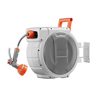 Retractable Wall-Mount Hose Reel with 9-Pattern Nozzle and Swivel Bracket