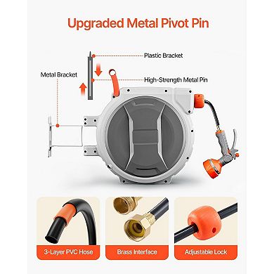 Retractable Wall-Mount Hose Reel with 9-Pattern Nozzle and Swivel Bracket