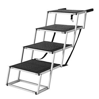 Foldable Aluminum Dog Stairs 4 Steps Adjustable Height for Cars and Home Use