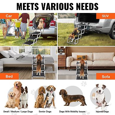 Foldable Aluminum Dog Stairs 4 Steps Adjustable Height for Cars and Home Use