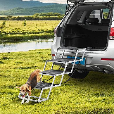 Foldable Aluminum Dog Stairs 4 Steps Adjustable Height for Cars and Home Use