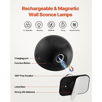 Battery Operated Wall Sconces with Remote, Adjustable Color and Dimming