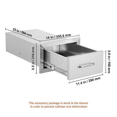 Stainless Steel Storage Drawer for Kitchen, Patio, or BBQ Island