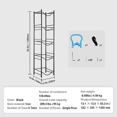 5-Tier Gallon Water Bottle Storage Rack with Shelf Grooves and Powder-Coated Iron