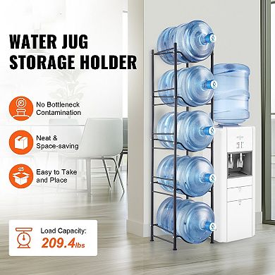 5-Tier Gallon Water Bottle Storage Rack with Shelf Grooves and Powder-Coated Iron