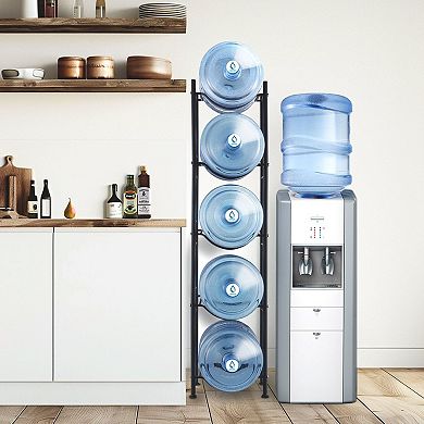 5-Tier Gallon Water Bottle Storage Rack with Shelf Grooves and Powder-Coated Iron