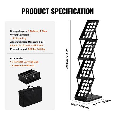 4-Pocket Foldable Magazine and Brochure Stand for Offices, Hotels, or Trade Shows