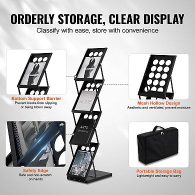 4-Pocket Foldable Magazine and Brochure Stand for Offices, Hotels, or Trade Shows