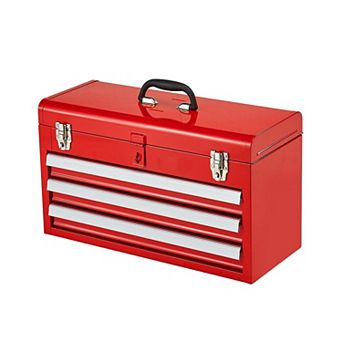 Heavy-Duty Metal Tool Box with Drawers, Top Compartment, and Lock Hole