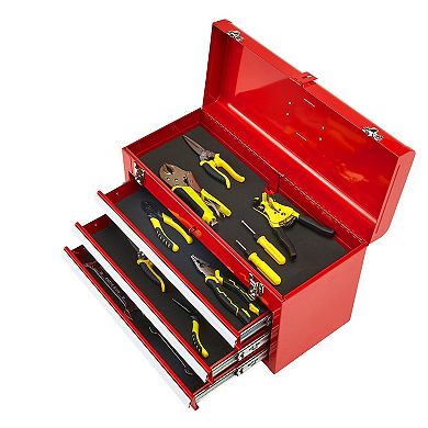 Heavy-Duty Metal Tool Box with Drawers, Top Compartment, and Lock Hole