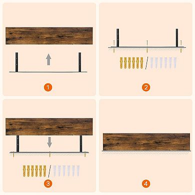 Set of 2 Floating Wall Shelves, Solid Wood with Concealed Iron Frame for Bedroom or Living Room