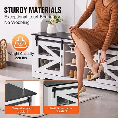 Entryway Storage Hall Tree with Bench, 12 Hooks, Shoe Cubes and USB Light