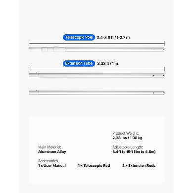 Adjustable Telescopic Pool Pole Extends Aluminum Alloy