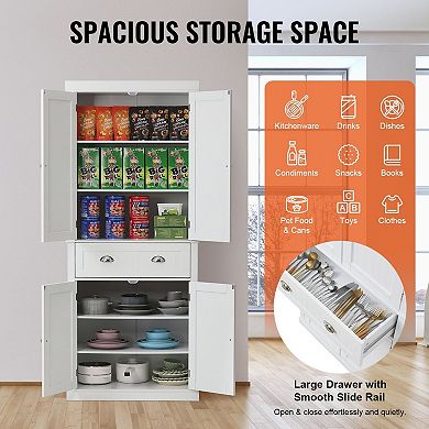 Freestanding Pantry Storage Cabinet with Drawer and Adjustable Shelves
