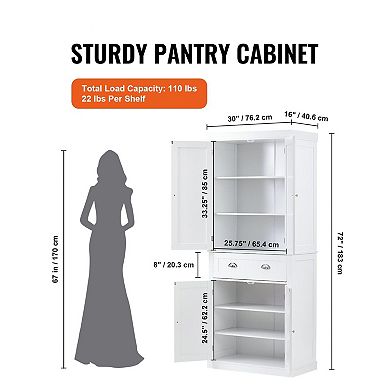 Freestanding Pantry Storage Cabinet with Drawer and Adjustable Shelves