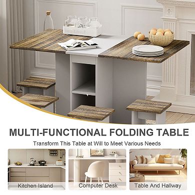 Multi-Functional Folding Table Set with 4 Chairs for Kitchen or Dining