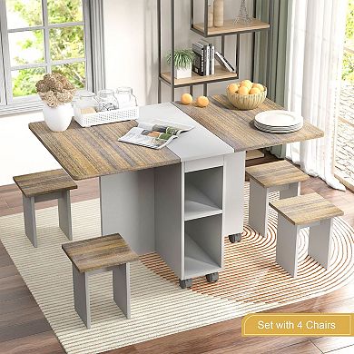 Multi-Functional Folding Table Set with 4 Chairs for Kitchen or Dining