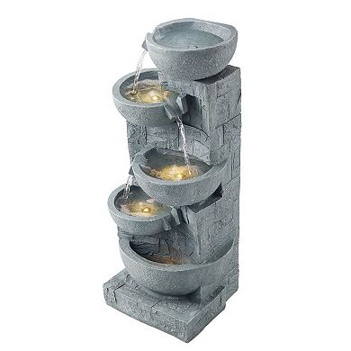 Compact 5-Tier Outdoor Indoor Water Fountain with LED Lights