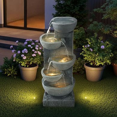 Compact 5-Tier Outdoor Indoor Water Fountain with LED Lights