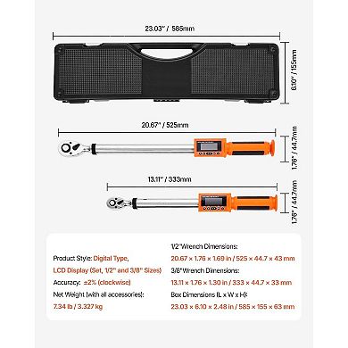 2-Piece Digital Torque Wrench Set with Drives, LED Display