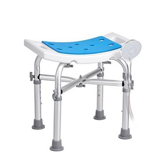 Adjustable Shower Stool with Support Bars, Cushion, Storage Bag, and Shower Head Holder