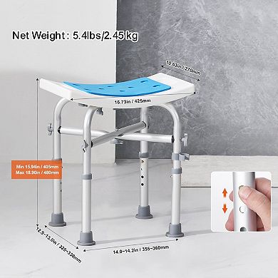 Adjustable Shower Stool with Support Bars, Cushion, Storage Bag, and Shower Head Holder