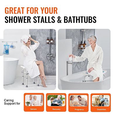 Adjustable Shower Stool with Support Bars, Cushion, Storage Bag, and Shower Head Holder